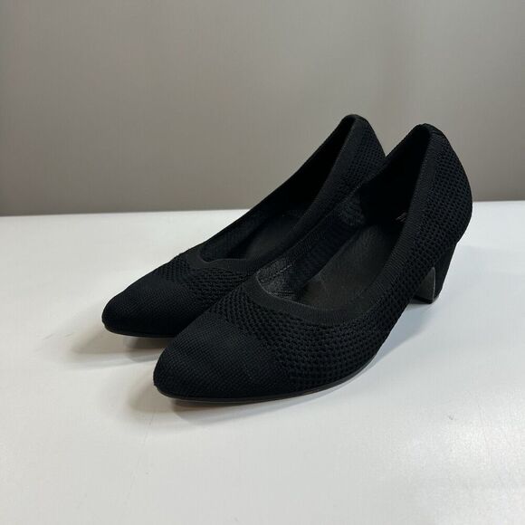 EILEEN FISHER Women's 10 Kiss Stretch Knit Pumps Kitten Short Block Heels Black - Picture 1 of 7
